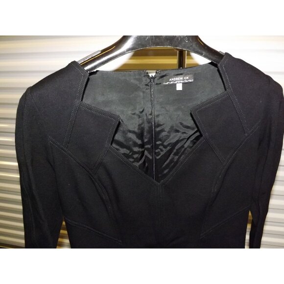 Andrew GN Luxury Fitted Black Long Sleeve Dress Size 46 EU 1416 US Rich Fabric - Picture 9 of 16
